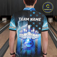 Load image into Gallery viewer, Blue lightning thunder American flag Bowling shirts for Men Custom patriotic bowling team jersey NQS10148