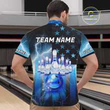 Load image into Gallery viewer, Blue lightning thunder American flag Bowling shirts for Men Custom patriotic bowling team jersey NQS10148