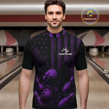Load image into Gallery viewer, Black and Purple American Flag Eagle Bowling Shirt For Mens Custom Patriotic Team bowling jerseys NQS10479