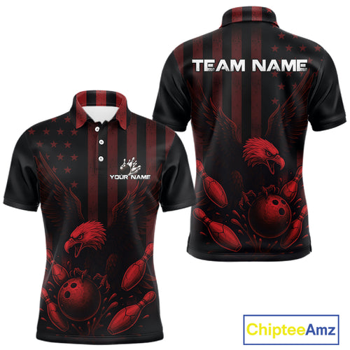 Black and Red American Flag Eagle Bowling Shirt For Mens Custom Patriotic Team bowling jerseys NQS10480