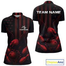 Load image into Gallery viewer, Black and Red American Flag Eagle Bowling Shirt For Women Custom Patriotic Team bowling jerseys NQS10480