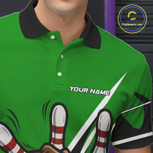 Load image into Gallery viewer, Funny Cowboy gun bowling ball and pins Bowling shirt for Men Custom bowling team jersey | Green NQS10691