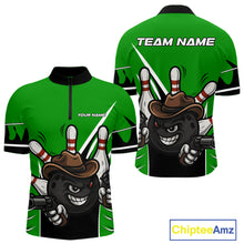 Load image into Gallery viewer, Funny Cowboy gun bowling ball and pins Bowling shirt for Men Custom bowling team jersey | Green NQS10691