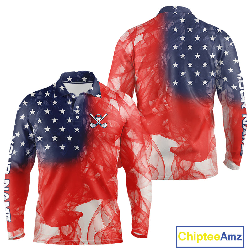 Custom Smoke American Flag Patriotic Golf Polo Shirt For Men, Personalized Mens Golf top NQS10497