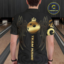 Load image into Gallery viewer, Black and Gold crown Bowling ball Polo, Quarter Zip Shirts for Men Custom Bowling Team jerseys NQS10499