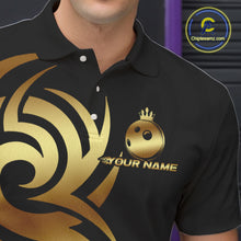 Load image into Gallery viewer, Black and Gold crown Bowling ball Polo, Quarter Zip Shirts for Men Custom Bowling Team jerseys NQS10499