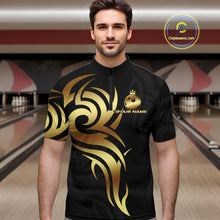 Load image into Gallery viewer, Black and Gold crown Bowling ball Polo, Quarter Zip Shirts for Men Custom Bowling Team jerseys NQS10499