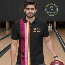 Load image into Gallery viewer, Black and Pink Retro Bowling Polo, Quarter Zip Shirts for Men Custom Team Bowling League Jerseys NQS10503