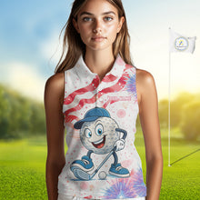 Load image into Gallery viewer, Funny Golf Ball Watercolor red, white and blue Sleeveless Polo Shirt custom patriotic fun golf shirts NQS10293