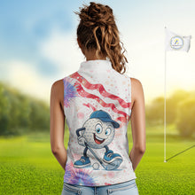 Load image into Gallery viewer, Funny Golf Ball Watercolor red, white and blue Sleeveless Polo Shirt custom patriotic fun golf shirts NQS10293