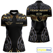 Load image into Gallery viewer, Personalized Black And Gold tribal pattern Bowling Shirts For Women, angel wings Bowling Team jerseys NQS10298