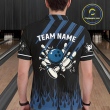 Load image into Gallery viewer, Black and Blue Flame Retro Bowling Polo, Quarter Zip Shirt for Men Custom Vintage Team Bowling Jersey NQS10504