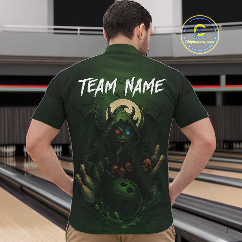 Personalized Green Reaper Skull Halloween Bowling Shirts For Men Custom Halloween Bowling Team jersey NQS10311