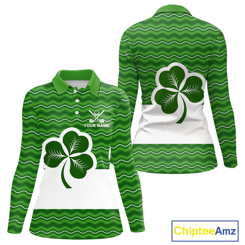 Green shamrock Lucky Women polo golf shirts Custom St Patrick Day team golf jerseys NQS10508