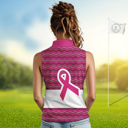 Pink ribbon Sleeveless polo golf shirts Custom Breast cancer awareness team golf attire for ladies NQS10509