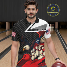 Load image into Gallery viewer, Black and Red American Flag Eagle Bowling Shirts for Men Custom patriotic Team Bowling League Jersey NQS10517