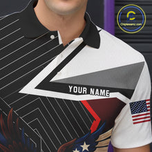 Load image into Gallery viewer, Black and Red American Flag Eagle Bowling Shirts for Men Custom patriotic Team Bowling League Jersey NQS10517