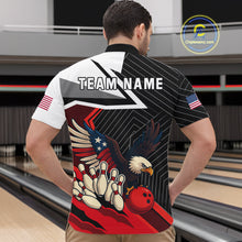 Load image into Gallery viewer, Black and Red American Flag Eagle Bowling Shirts for Men Custom patriotic Team Bowling League Jersey NQS10517