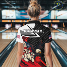 Load image into Gallery viewer, Black and Red American Flag Eagle Bowling Shirts for Women Custom patriotic Team Bowling Jersey NQS10517