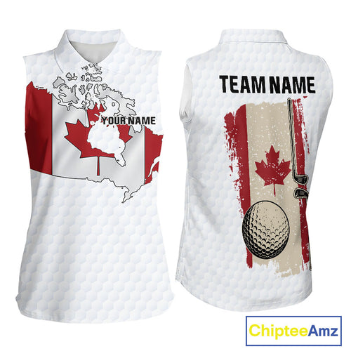 Personalized vintage Canadian Flag Women sleeveless polo shirt Custom Patriotic ladies Golf outfit NQS10182