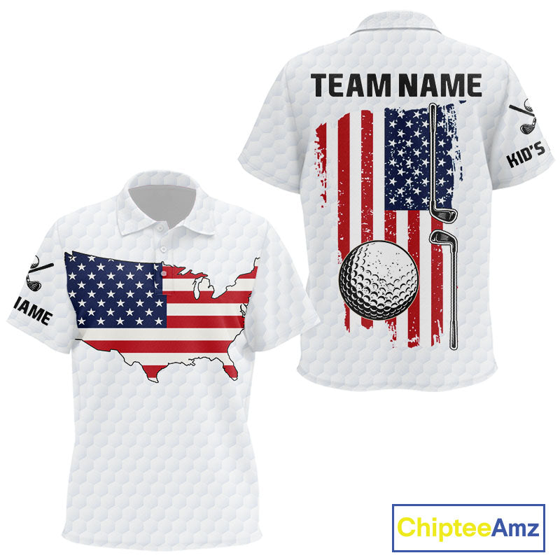 Personalized American Flag Kid golf polo shirts Custom Patriotic Golf outfit For Kid NQS10183
