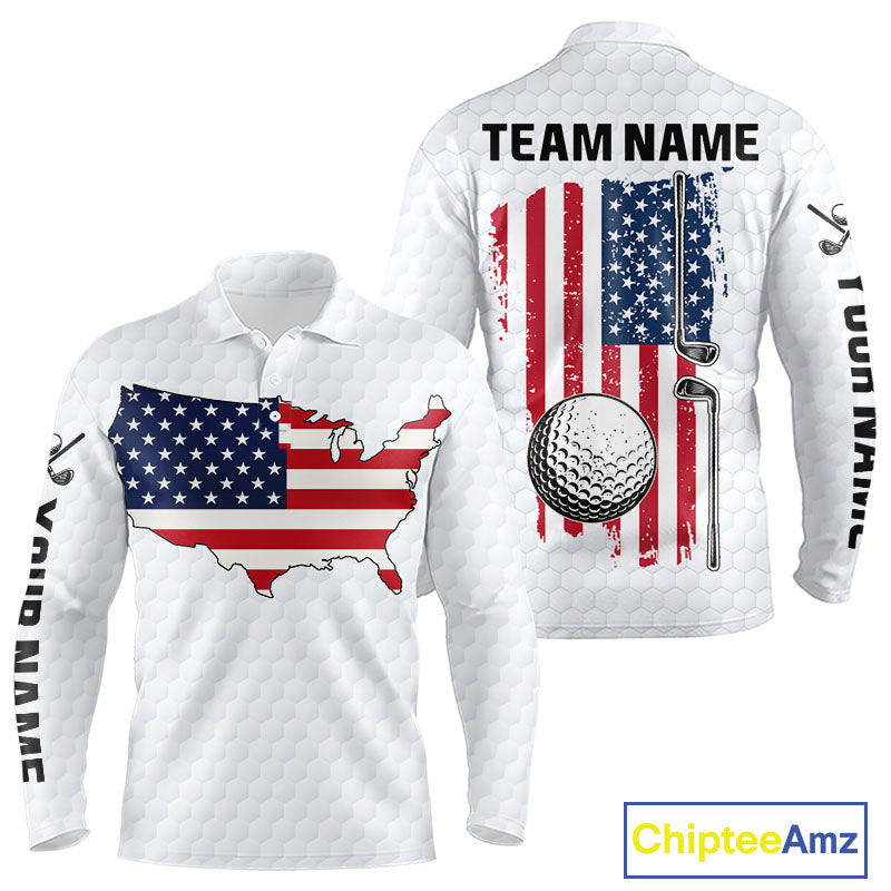 Personalized American Flag Men golf polo shirts Custom Patriotic Golf outfit For men NQS10183