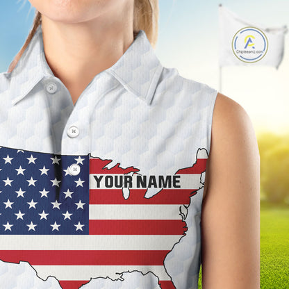 Personalized American Flag Women sleeveless polo shirt Custom Patriotic Golf outfit For ladies NQS10183