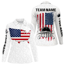 Load image into Gallery viewer, Personalized American Flag White Bowling Shirts For Women Custom patriotic Team Bowling jerseys NQS10184