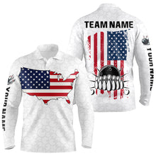 Load image into Gallery viewer, Personalized American Flag White Bowling Shirts For Men Custom patriotic Team Bowling jerseys NQS10184