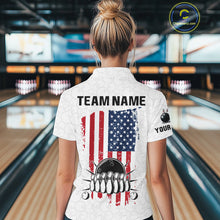 Load image into Gallery viewer, Personalized American Flag White Bowling Shirts For Women Custom patriotic Team Bowling jerseys NQS10184