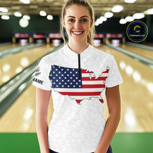 Load image into Gallery viewer, Personalized American Flag White Bowling Shirts For Women Custom patriotic Team Bowling jerseys NQS10184
