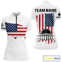 Load image into Gallery viewer, Personalized American Flag White Bowling Shirts For Women Custom patriotic Team Bowling jerseys NQS10184