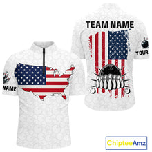 Load image into Gallery viewer, Personalized American Flag White Bowling Shirts For Men Custom patriotic Team Bowling jerseys NQS10184