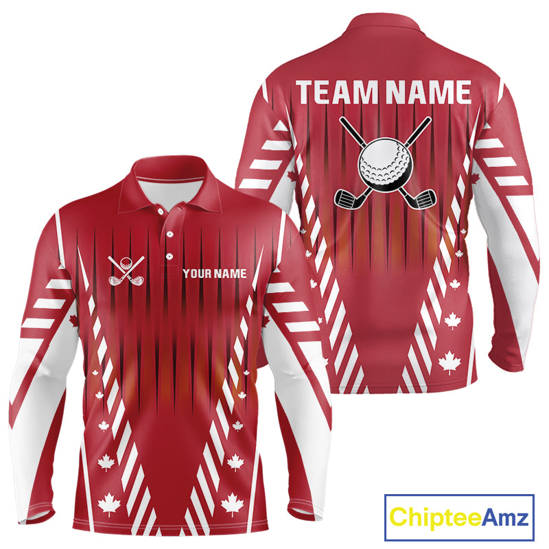 Red and White maple leaf Canadian Men golf polo shirt Custom Patriotic Golf attire For men NQS10185