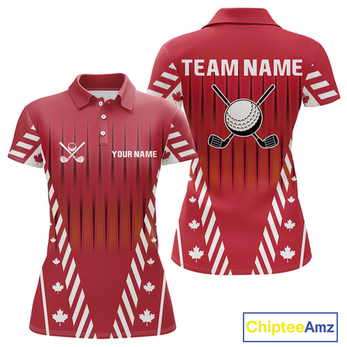 Red and White maple leaf Canadian Women golf polo shirt Custom Patriotic Golf attire For ladies NQS10185