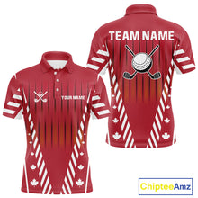 Load image into Gallery viewer, Red and White maple leaf Canadian Men golf polo shirt Custom Patriotic Golf attire For men NQS10185