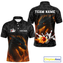 Load image into Gallery viewer, Custom Black Camo Flame Dragon Bowling Team Shirts For Men, Bowling Uniform gift for bowlers NQS10320
