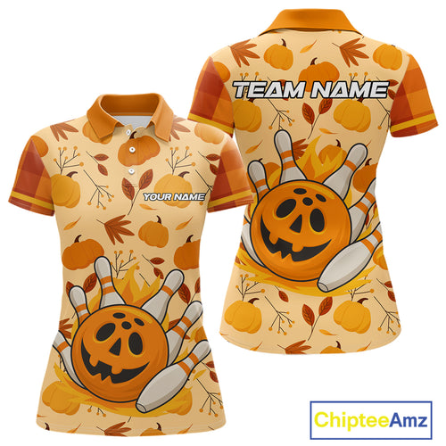 Funny Pumpkin Bowling Ball and pins Bowling Shirts for Women custom Halloween bowling team jerseys NQS10531