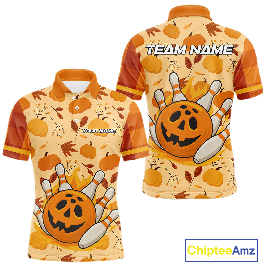 Funny Pumpkin Bowling Ball and pins Bowling Shirts for Men custom Halloween bowling team jerseys NQS10531