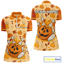 Load image into Gallery viewer, Funny Pumpkin Bowling Ball and pins Bowling Shirts for Women custom Halloween bowling team jerseys NQS10531