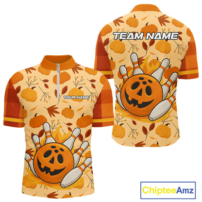 Funny Pumpkin Bowling Ball and pins Bowling Shirts for Men custom Halloween bowling team jerseys NQS10531