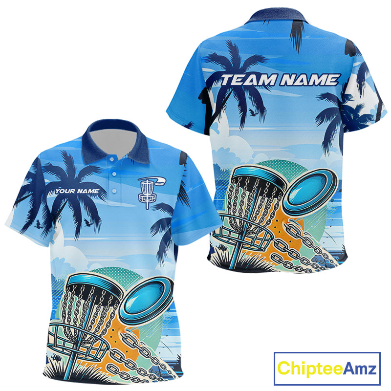 Blue Disc golf basket Kid Disc golf polo shirts Custom team disc golf jerseys NQS10021