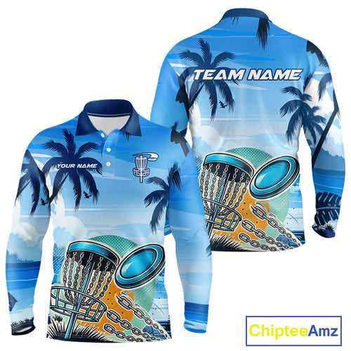 Blue Disc golf basket Mens Disc golf polo shirts Custom team disc golf jerseys NQS10021