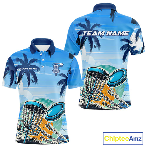 Blue Disc golf basket Mens Disc golf polo shirts Custom team disc golf jerseys NQS10021