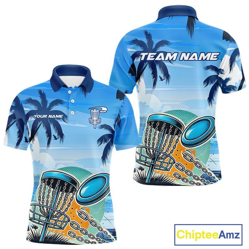 Blue Disc golf basket Mens Disc golf polo shirts Custom team disc golf jerseys NQS10021