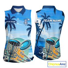 Load image into Gallery viewer, Blue Disc golf basket Women Sleeveless Disc golf polo shirts Custom team disc golf jerseys NQS10021