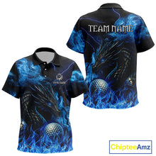 Load image into Gallery viewer, Blue Flame Dragon Kid Golf polo shirts Custom Dragon team Kid golf outfits, gift for golf lover NQS10024