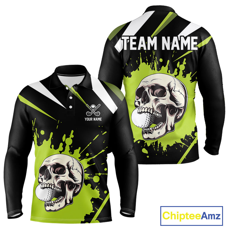 Black and Green Skull Golf polo shirts For Men Custom team golf outfits men, cool golf gifts NQS10025