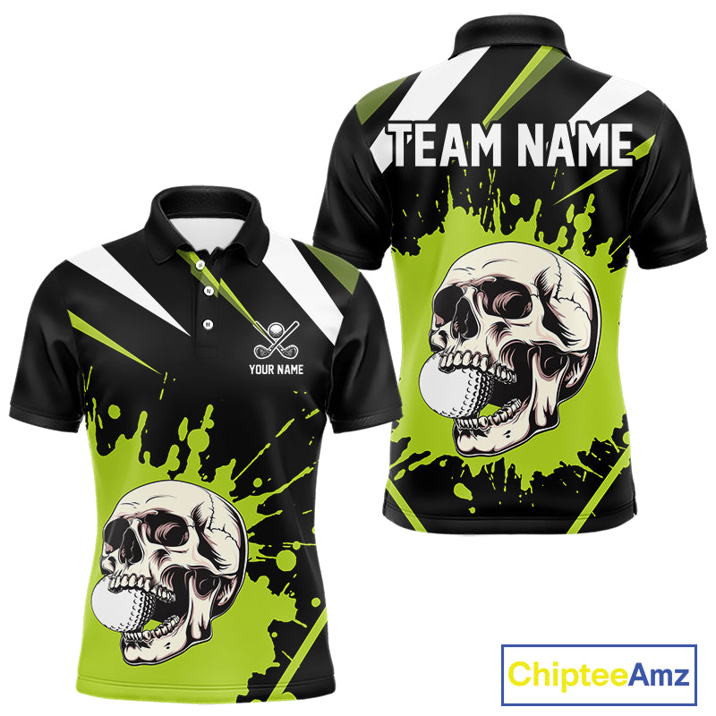 Black and Green Skull Golf polo shirts For Men Custom team golf outfits men, cool golf gifts NQS10025