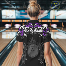 Load image into Gallery viewer, Black and Purple Flame Bowling Polo, 1/4 Zip shirt for Women Custom Team bowling jersey bowler gift NQS10535